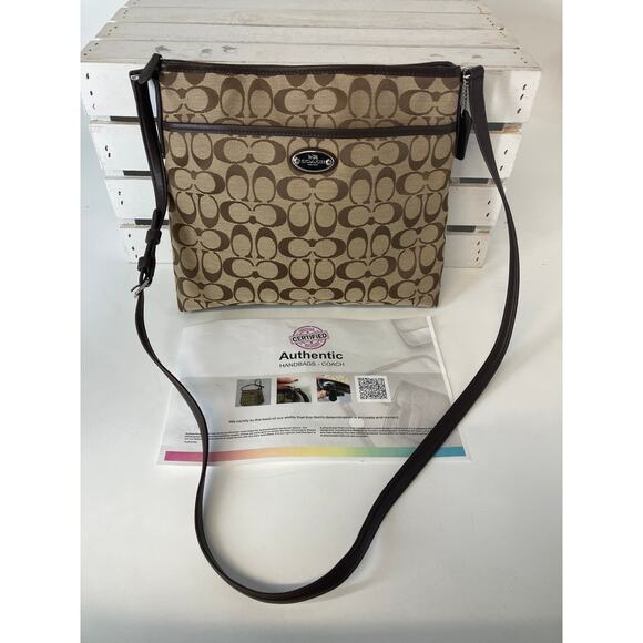 COACH F36378 MEDIUM TAN, BROWN CANVAS SIGNAURE CROSSBODY BAG - Picture 1 of 16